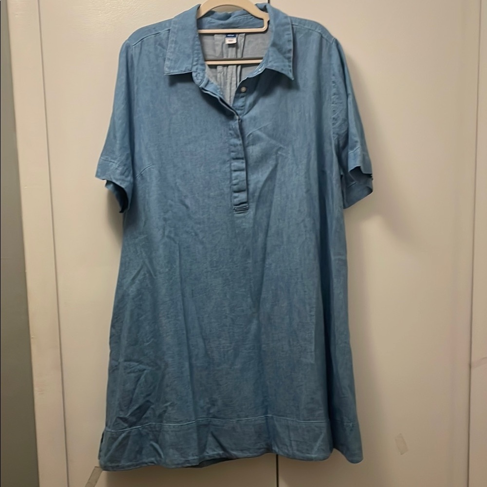 Old Navy Blue Polo Collar Casual Midi Dress